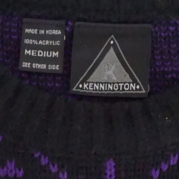 Vintage Kennin Motion Sweater Purple Black Geometric Nordic 80s Ski Retro Knit M - Picture 10 of 10
